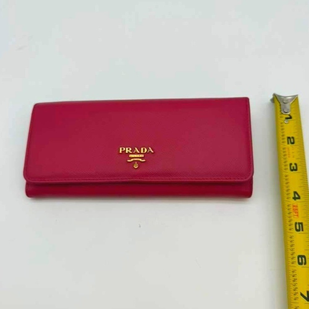 Prada Saffiano Leather Wallet Red Authentic Prada Wallet Chain Included - Picture 8 of 13